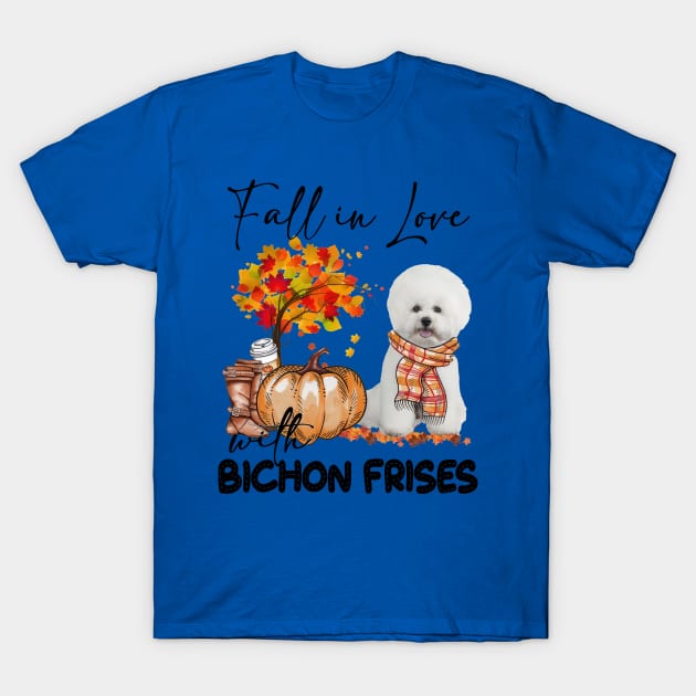 White Bichon Frise Fall in Love Scarf T-Shirt by Los Draws